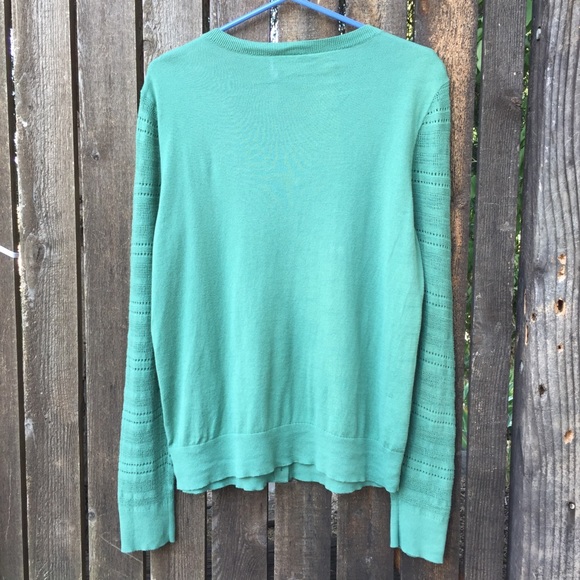 Loft Open Weave Sleeves Button Down Sweater Sz L - Picture 7 of 9